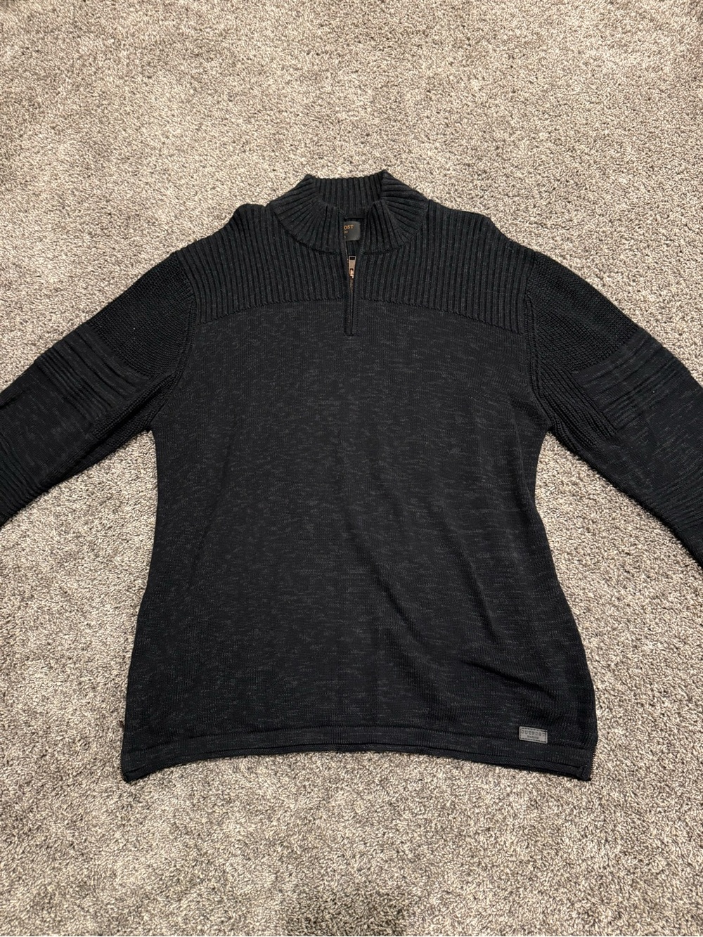 Men's Black Half-Zip Ribbed Yoke Sweater